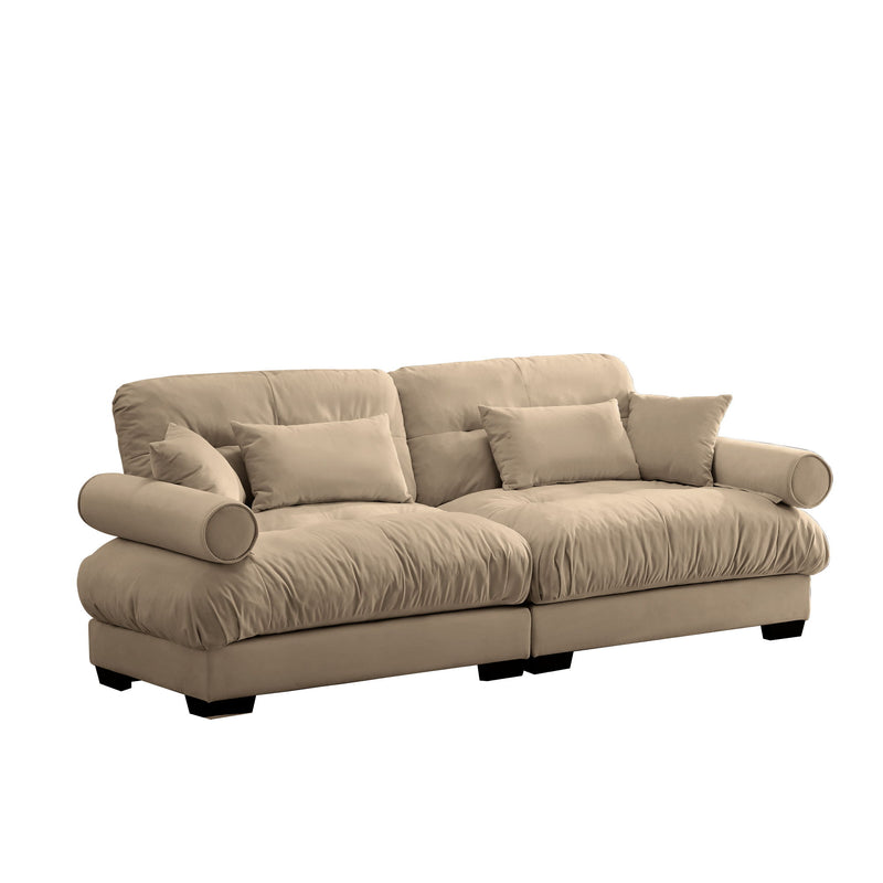 Modern Sofa With Bolstered Armrests And Pillows