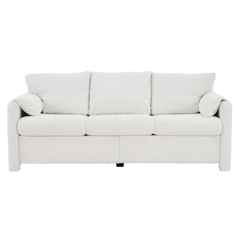 Modern 3 Seater Sofa Chenille Couch Plush Triple Seater Sofa With High Density Foam Cushions, Deep Seat Living Room Couch For Family Room, Apartment & Home Theater - Ivory White