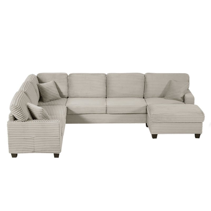 Upholstered U-Shaped Sectional Sofa With Movable Ottoman And Side Storage Pockets