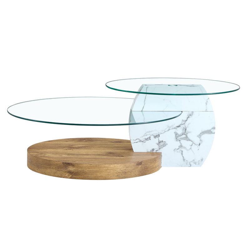 Contemporary Artistic Double Layer Coffee Table, Tempered Glass Top