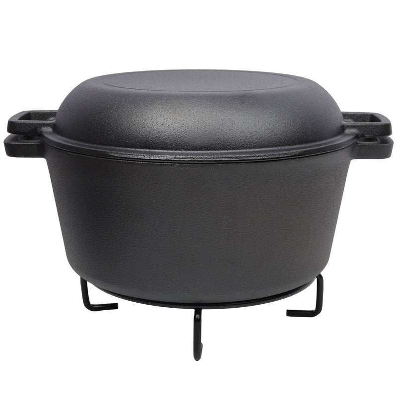 Pre-Seasoned 3 In 1 Cast Dutch Oven With Skillet Lid, 5 Quart - Black