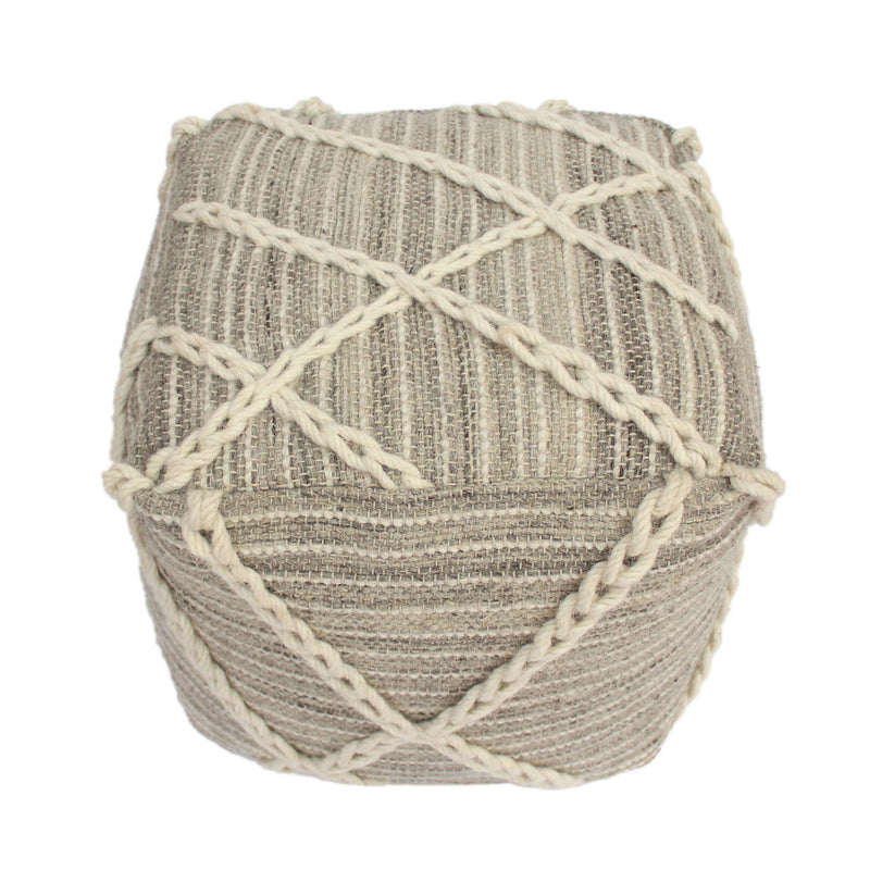 Modern Wool Rope Square Pouf Ottoman Floor Cushion - Gray / Ivory