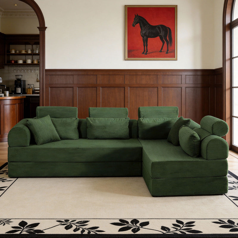 Modern L-Shape Modular Sectional Sofa, Compressed Design