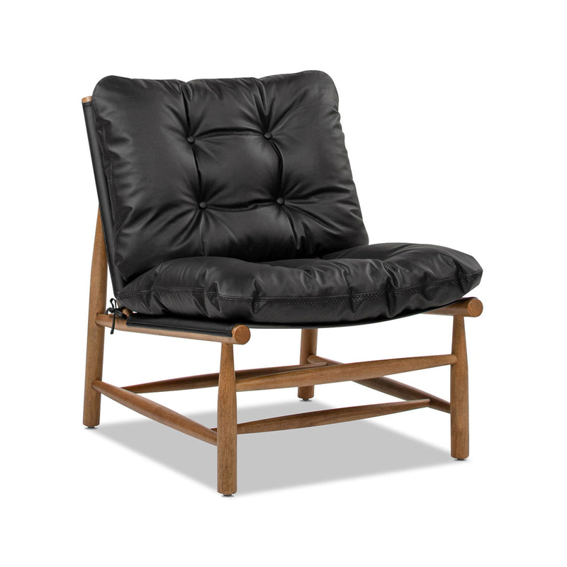 Oxford Leather Mid-Century Modern Accent Chair - Noir Black